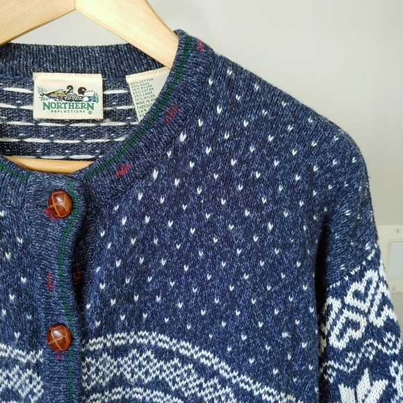 Vintage Northern Reflections Knit Cardigan Sweater Nordic Fair Isle Size Medium - Picture 3 of 10